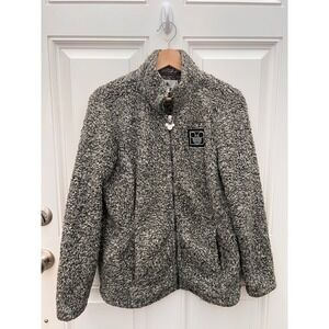 Disney Parks Womens Grey Sherpa Fleece Full Zip Jacket Mickey Mouse Logo Small
